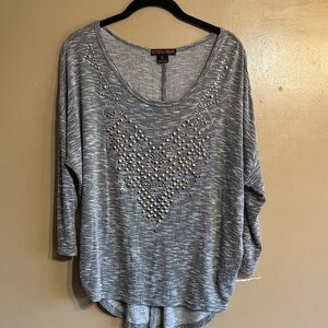Rock & Roll Cowgirl Gray Studded Long Sleeve Tee
